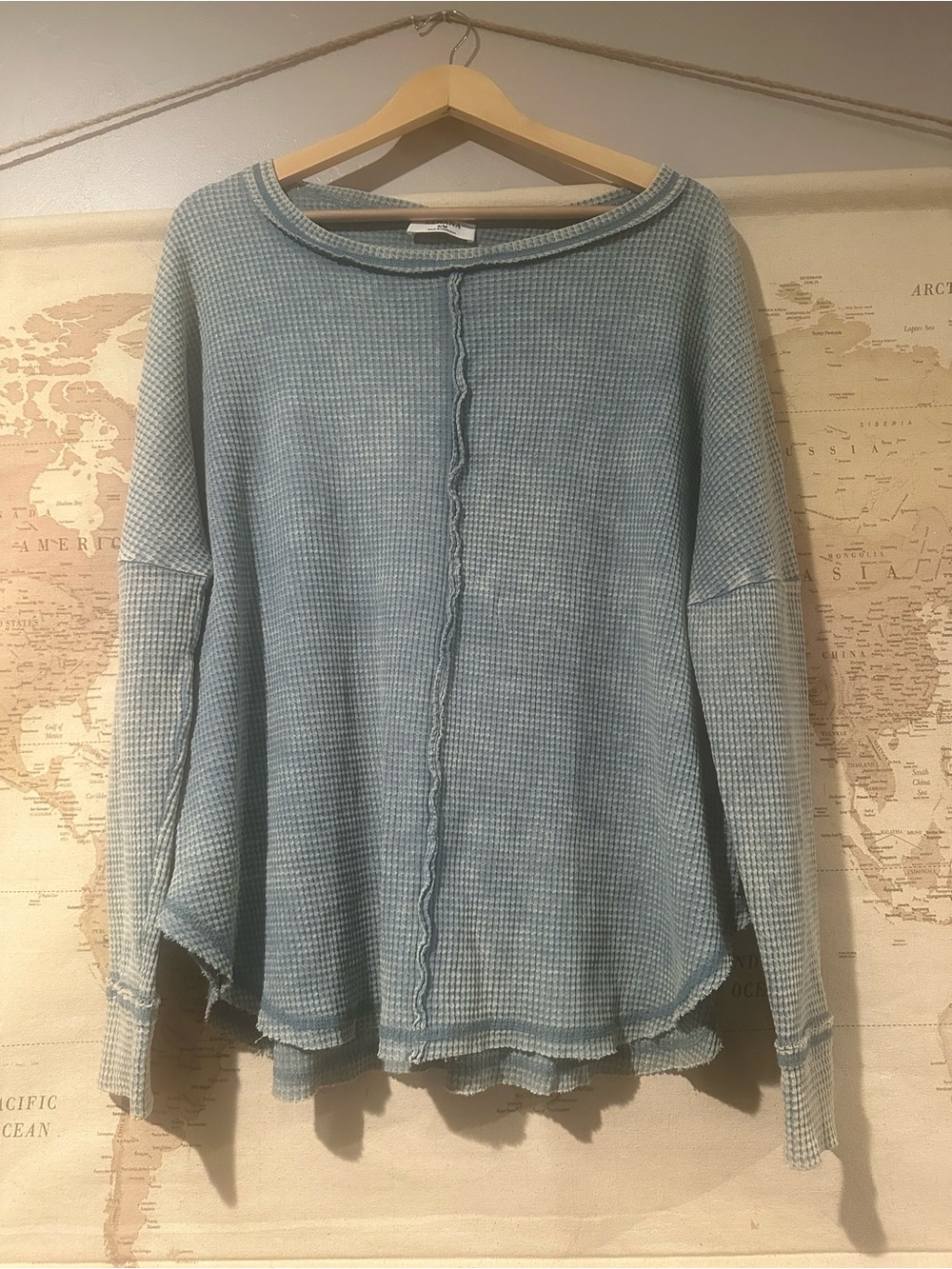 Zenana Outfitters Pale Blue Waffle Long Sleeve Top